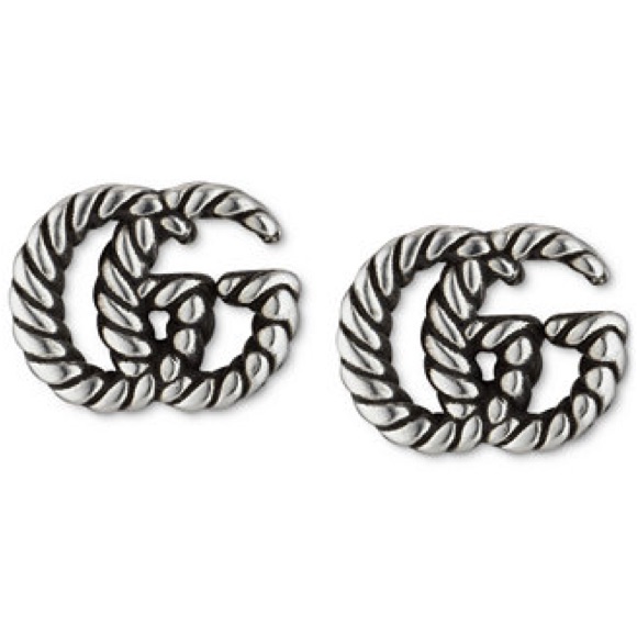 Double G Motif Rope Stud Earrings In Sterling Silver
